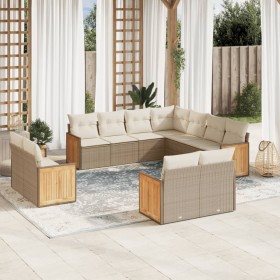 Set de sofás de jardín 11pzas con cojines ratán sintético beige by , Garden sets - Ref: Foro24-3228179, Price: 767,08 €, Disc...