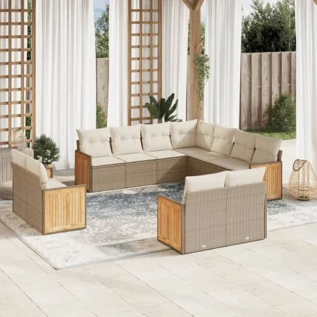Set de sofás de jardín 11pzas con cojines ratán sintético beige by , Garden sets - Ref: Foro24-3228179, Price: 882,11 €, Disc...