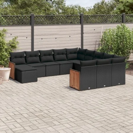 Set de sofás de jardín 12 piezas cojines ratán sintético negro by , Garden sets - Ref: Foro24-3228260, Price: 751,08 €, Disco...