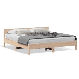 Bed frame with solid pine wood headboard 200x200cm by , Beds and slatted bases - Ref: Foro24-3216209, Price: 184,49 €, Discou...