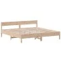 Bed frame with solid pine wood headboard 200x200cm by , Beds and slatted bases - Ref: Foro24-3216209, Price: 182,27 €, Discou...