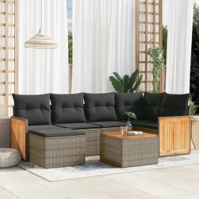 7-piece garden sofa set with gray PE rattan cushions by , Garden sets - Ref: Foro24-3260268, Price: 436,77 €, Discount: %
