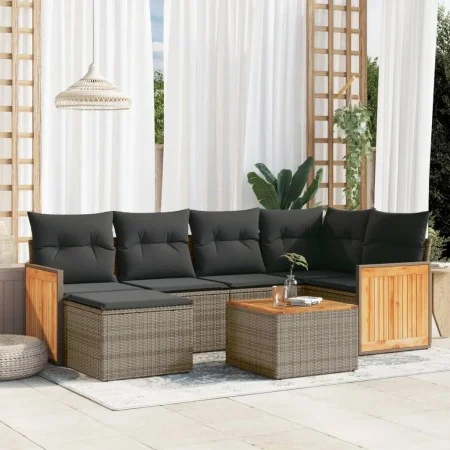 7-piece garden sofa set with gray PE rattan cushions by , Garden sets - Ref: Foro24-3260268, Price: 436,77 €, Discount: %