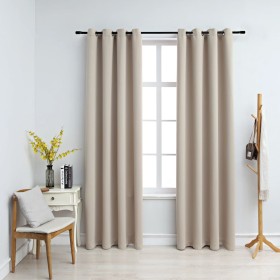 Cortinas opacas con anillas de metal 2 piezas beige 140x245 cm