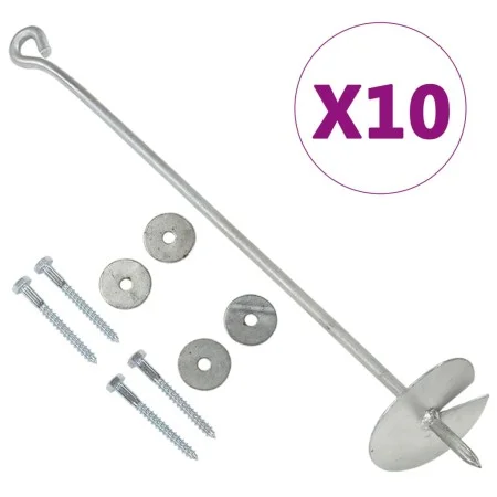 Ground anchors 10 pcs galvanized metal 10x60 cm by vidaXL, Spikes for anchoring in the ground - Ref: Foro24-145503, Price: 54...