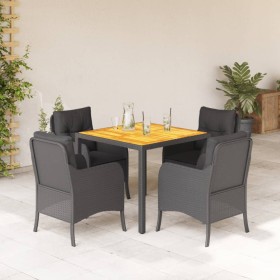 Set de muebles jardín 5 pzas con cojines ratán sintético negro