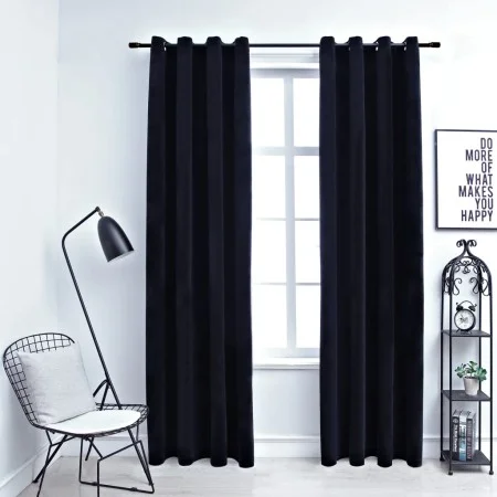 Cortinas opacas con anillas 2 pzas terciopelo negro 140x175 cm de vidaXL, Cortinas y visillos - Ref: Foro24-134488, Precio: 3...