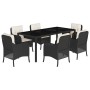 Set de comedor de jardín 7 pzas y cojines ratán sintético negro de , Conjuntos de jardín - Ref: Foro24-3211846, Precio: 763,7...