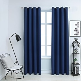 Cortinas opacas con anillas de metal 2 uds azul 140x175 cm