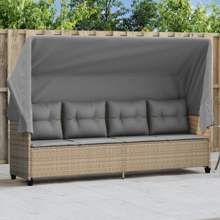 Sun lounger with hood and beige synthetic rattan cushions by , Loungers - Ref: Foro24-368338, Price: 215,43 €, Discount: %