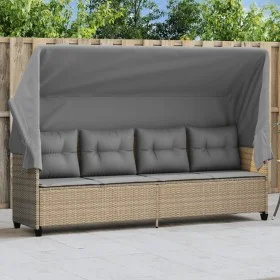 Sun lounger with hood and beige synthetic rattan cushions by , Loungers - Ref: Foro24-368338, Price: 254,96 €, Discount: %