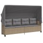 Sun lounger with hood and beige synthetic rattan cushions by , Loungers - Ref: Foro24-368338, Price: 215,43 €, Discount: %