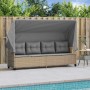 Sun lounger with hood and beige synthetic rattan cushions by , Loungers - Ref: Foro24-368338, Price: 215,43 €, Discount: %