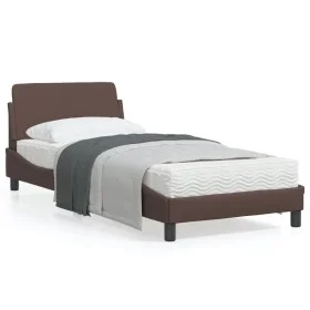 Bed frame with headboard brown synthetic leather 90x200cm by , Beds and slatted bases - Ref: Foro24-373120, Price: 134,76 €, ...