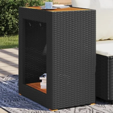 Garden side table with black PE rattan wood top 60x40x75 cm by , Garden tables - Ref: Foro24-366303, Price: 83,21 €, Discount: %