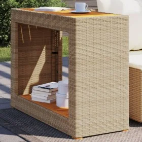 Garden side table with beige PE rattan wood top 100x40x75 cm by , Garden tables - Ref: Foro24-366308, Price: 114,72 €, Discou...