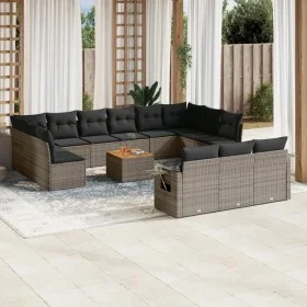 14-teilige Gartensofagarnitur mit grauen synthetischen Rattankissen von , Modulare Sofas für den Außenbereich - Ref: Foro24-3...