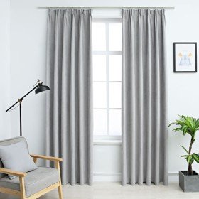 Cortinas opacas con ganchos 2 unidades gris 140x245 cm