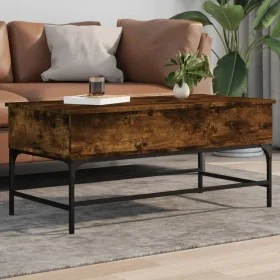 Engineered wood coffee table metal smoke oak 100x50x45 cm by , Coffee table - Ref: Foro24-845398, Price: 70,23 €, Discount: %