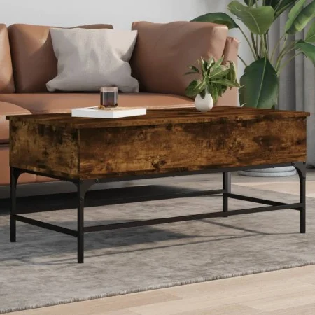Engineered wood coffee table metal smoke oak 100x50x45 cm by , Coffee table - Ref: Foro24-845398, Price: 70,23 €, Discount: %