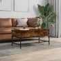 Engineered wood coffee table metal smoke oak 100x50x45 cm by , Coffee table - Ref: Foro24-845398, Price: 70,23 €, Discount: %
