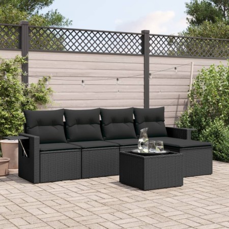 6-piece garden sofa set and black synthetic rattan cushions by , Garden sets - Ref: Foro24-3220094, Price: 351,05 €, Discount: %