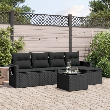 Set de sofás de jardín 6 piezas y cojines ratán sintético negro de , Conjuntos de jardín - Ref: Foro24-3220094, Precio: 370,5...