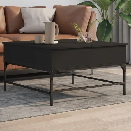 Engineered wood and black metal coffee table 80x80x45 cm by , Coffee table - Ref: Foro24-845401, Price: 82,44 €, Discount: %