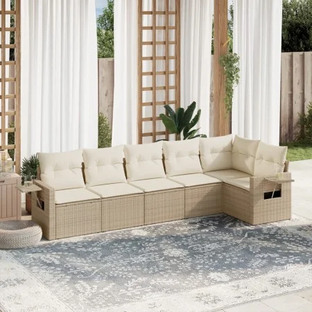 Garden sofa set with cushions 6 pieces beige synthetic rattan by , Garden sets - Ref: Foro24-3220187, Price: 425,17 €, Discou...