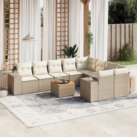 Garden sofa set with beige cushions 10 pieces synthetic rattan by , Garden sets - Ref: Foro24-3257934, Price: 729,42 €, Disco...