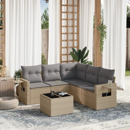 Garden sofa set with cushions 6 pieces beige synthetic rattan by , Garden sets - Ref: Foro24-3220158, Price: 386,28 €, Discou...