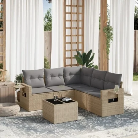 Garden sofa set with cushions 6 pieces beige synthetic rattan by , Garden sets - Ref: Foro24-3220158, Price: 385,86 €, Discou...