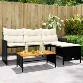 L-shaped garden sofa with black PE rattan table and cushions by , Outdoor sofas - Ref: Foro24-365581, Price: 244,08 €, Discou...
