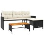 Sofá de jardín en forma de L con mesa y cojines ratán PE negro de , Sofás de exterior - Ref: Foro24-365581, Precio: 231,00 €