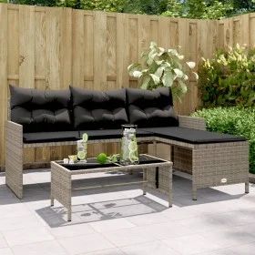 L-förmiges Gartensofa mit Tisch und grauen PE-Rattankissen von , Outdoor-Sofas - Ref: Foro24-365574, Preis: 224,56 €, Rabatt: %