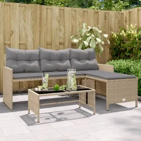 L-shaped garden sofa with beige PE rattan table and cushions by , Outdoor sofas - Ref: Foro24-365576, Price: 248,59 €, Discou...