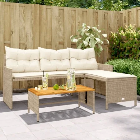 L-förmiges Gartensofa mit beigem PE-Rattantisch und Kissen von , Outdoor-Sofas - Ref: Foro24-365583, Preis: 237,26 €, Rabatt: %