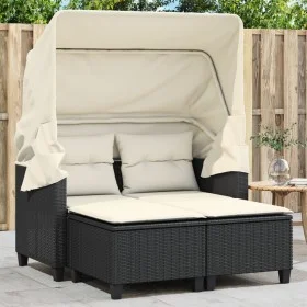 2-Sitzer-Gartensofa mit Markise und schwarzen PE-Rattanhockern von , Outdoor-Sofas - Ref: Foro24-365780, Preis: 296,46 €, Rab...