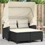 2 seater garden sofa with awning and black PE rattan stools by , Outdoor sofas - Ref: Foro24-365780, Price: 262,72 €, Discoun...