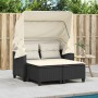 2 seater garden sofa with awning and black PE rattan stools by , Outdoor sofas - Ref: Foro24-365780, Price: 262,72 €, Discoun...