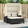 2 seater garden sofa with awning and black PE rattan stools by , Outdoor sofas - Ref: Foro24-365780, Price: 296,41 €, Discoun...
