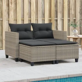 2-Sitzer-Gartensofa mit Markise und grauen PE-Rattanhockern von , Outdoor-Sofas - Ref: Foro24-365796, Preis: 271,37 €, Rabatt: %