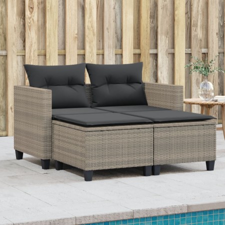 2-Sitzer-Gartensofa mit Markise und grauen PE-Rattanhockern von , Outdoor-Sofas - Ref: Foro24-365796, Preis: 255,04 €, Rabatt: %