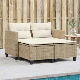 2 seater garden sofa with awning and beige PE rattan stools by , Outdoor sofas - Ref: Foro24-365794, Price: 271,71 €, Discoun...