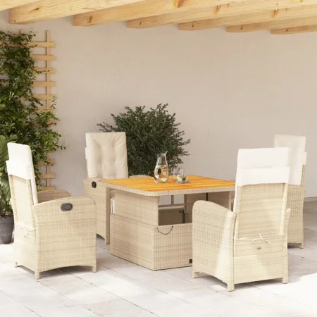 5-teiliges Garten-Essset mit beigen Kissen aus synthetischem Rattan von , Gartensets - Ref: Foro24-3277354, Preis: 727,49 €, ...