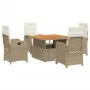 Set comedor de jardín 5 pzas con cojines ratán sintético beige de , Conjuntos de jardín - Ref: Foro24-3277354, Precio: 727,10...