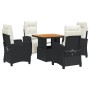Set de muebles jardín 5 pzas con cojines ratán sintético negro