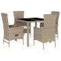 5-teiliges Garten-Essset mit beigen Kissen aus synthetischem Rattan von , Gartensets - Ref: Foro24-3277569, Preis: 462,05 €, ...