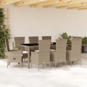 9-teiliges Garten-Essset mit beigen Kissen aus synthetischem Rattan von , Gartensets - Ref: Foro24-3277581, Preis: 852,46 €, ...