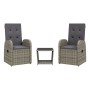 Set comedor de jardín 3 piezas con cojines ratán sintético gris
